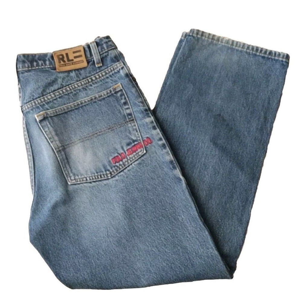Vintage POLO RALPH LAUREN Jeans‎ Men 33X32 Blue Denim Loose Straight Leg Logo